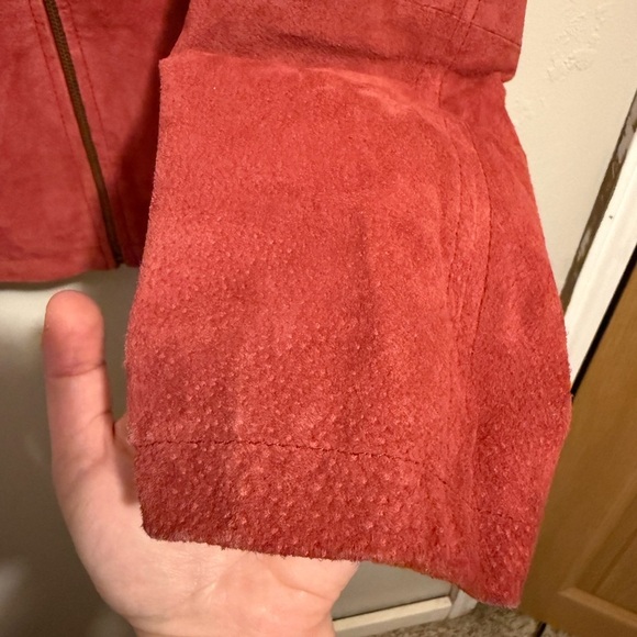 Relativity Vtg Women's Red Rust Suede Bomber Jacket Y2K Genuine Leather Large - Picture 6 of 13